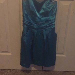 Strapless silk blue short stylish dress
